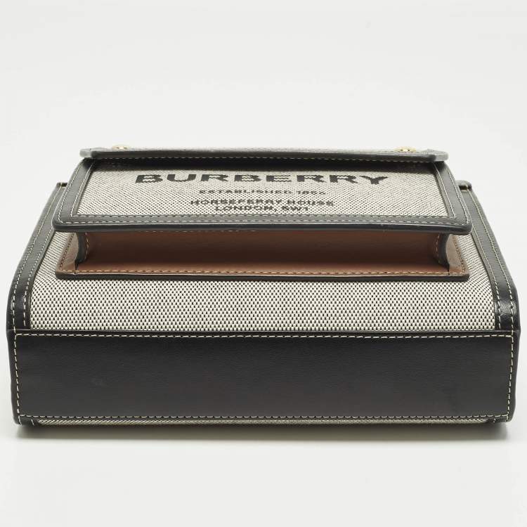 Pre Owned Burberry Pocket Mini Black/Grey Leather and Canvas Tote