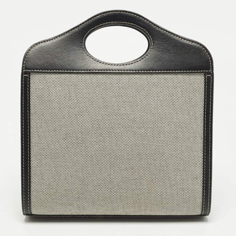 Pre Owned Burberry Pocket Mini Black/Grey Leather and Canvas Tote