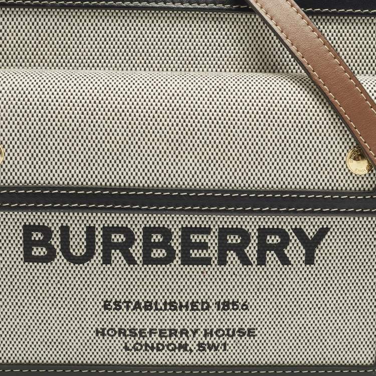 Pre Owned Burberry Pocket Mini Black/Grey Leather and Canvas Tote