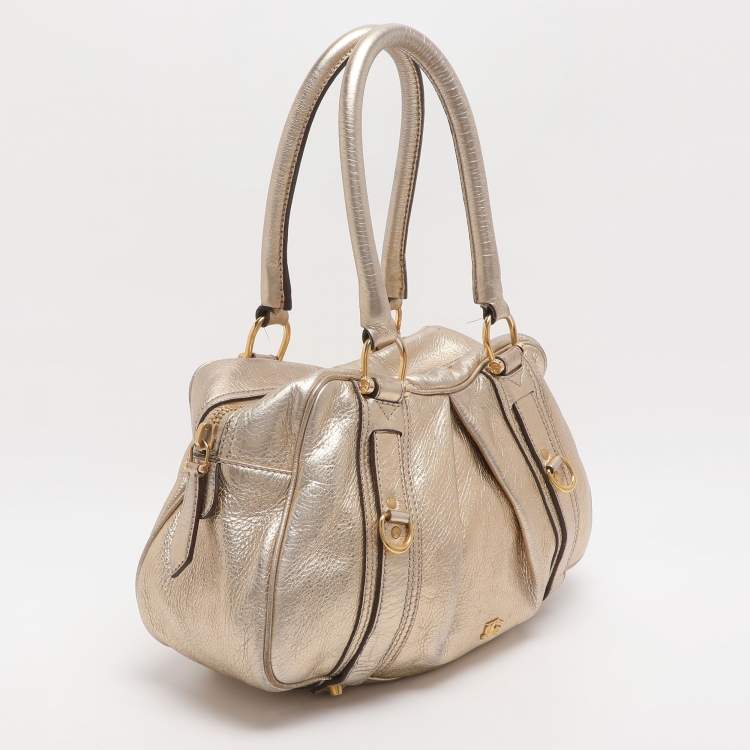 Pre Owned Burberry Ashbury Knight Gold Leather Satchel