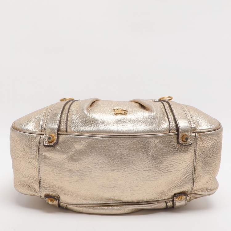 Pre Owned Burberry Ashbury Knight Gold Leather Satchel