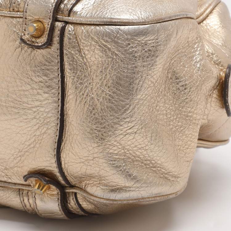 Pre Owned Burberry Ashbury Knight Gold Leather Satchel