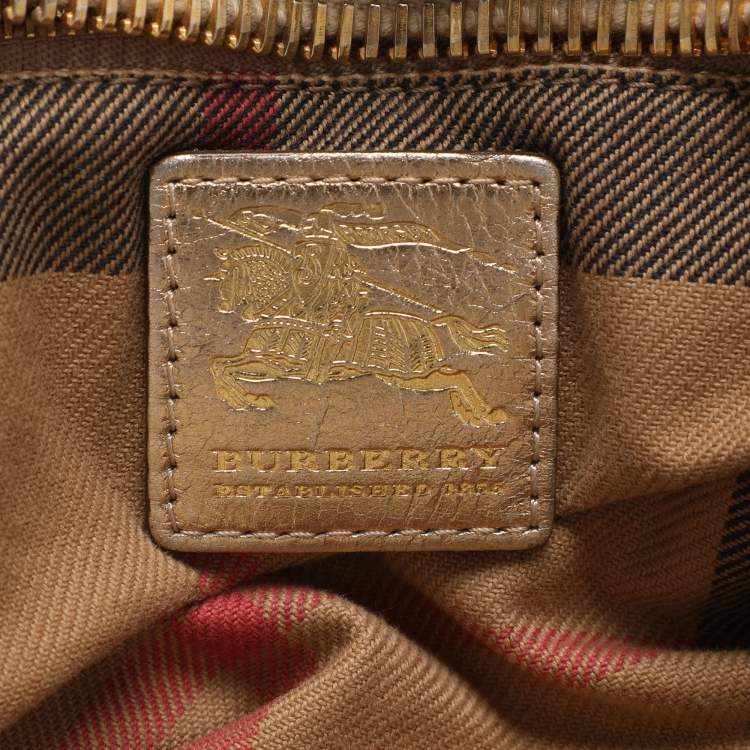 Pre Owned Burberry Ashbury Knight Gold Leather Satchel