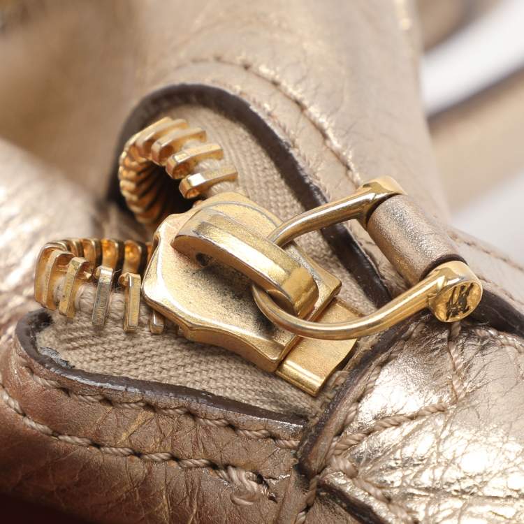 Pre Owned Burberry Ashbury Knight Gold Leather Satchel