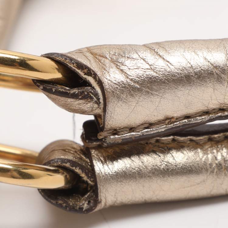 Pre Owned Burberry Ashbury Knight Gold Leather Satchel