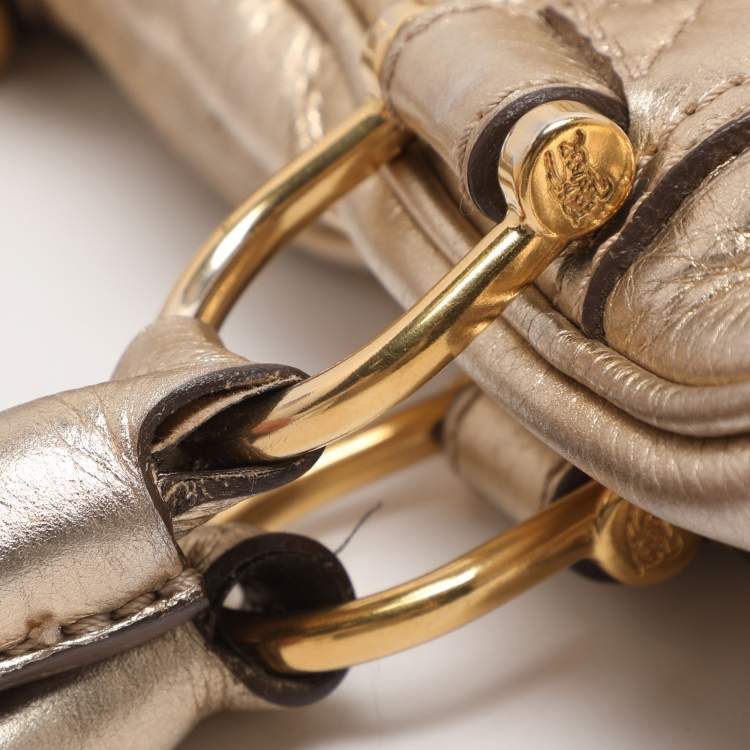 Pre Owned Burberry Ashbury Knight Gold Leather Satchel