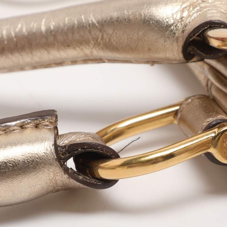 Pre Owned Burberry Ashbury Knight Gold Leather Satchel