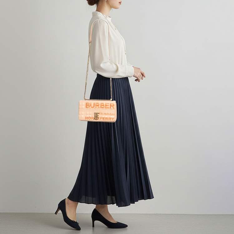 Pre Owned Burberry Horseferry Lola Small Peach Quilted Leather Shoulder Bag