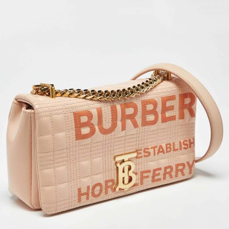 Pre Owned Burberry Horseferry Lola Small Peach Quilted Leather Shoulder Bag