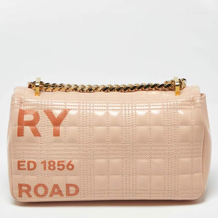 Pre Owned Burberry Horseferry Lola Small Peach Quilted Leather Shoulder Bag