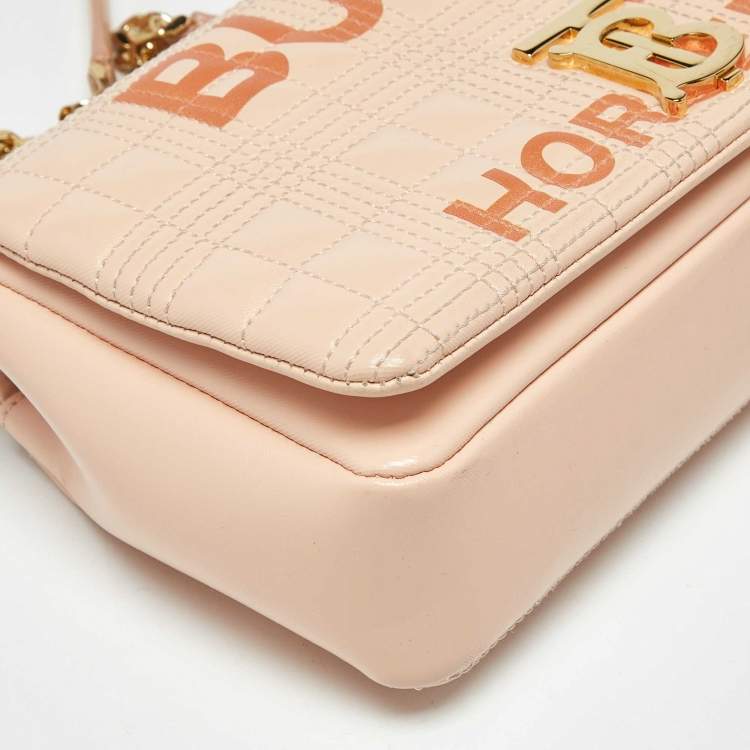 Pre Owned Burberry Horseferry Lola Small Peach Quilted Leather Shoulder Bag