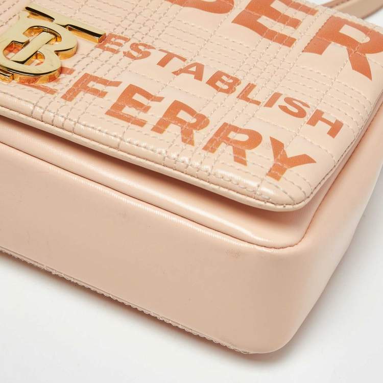 Pre Owned Burberry Horseferry Lola Small Peach Quilted Leather Shoulder Bag