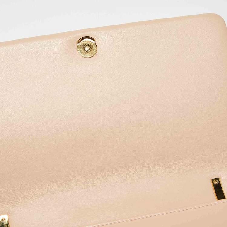 Pre Owned Burberry Horseferry Lola Small Peach Quilted Leather Shoulder Bag