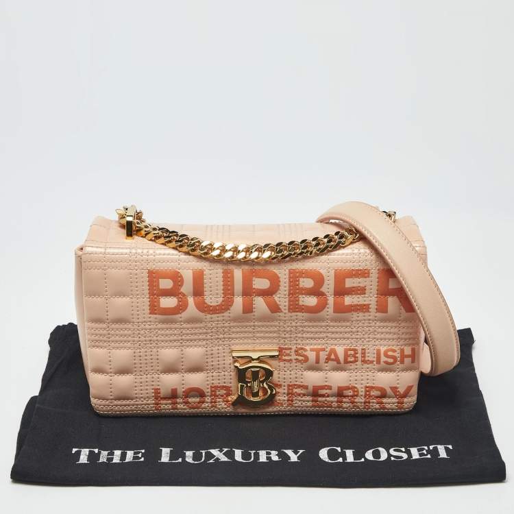 Pre Owned Burberry Horseferry Lola Small Peach Quilted Leather Shoulder Bag