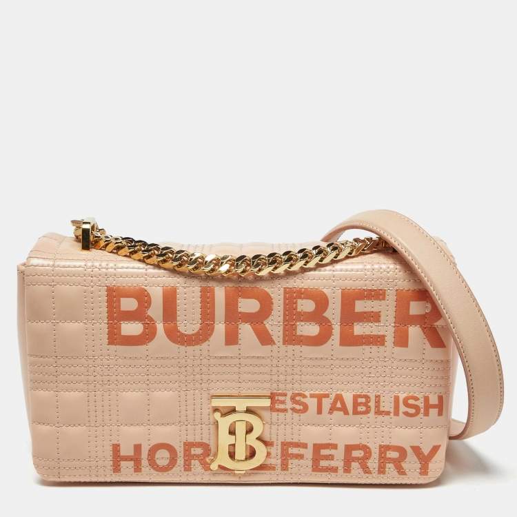 Pre Owned Burberry Horseferry Lola Small Peach Quilted Leather Shoulder Bag