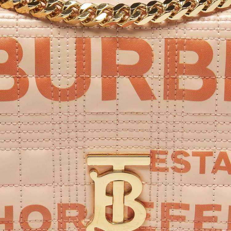 Pre Owned Burberry Horseferry Lola Small Peach Quilted Leather Shoulder Bag