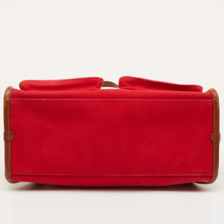 Pre Owned Burberry Red/Beige Nova Check Canvas and Leather Satchel