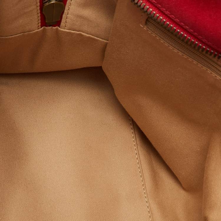 Pre Owned Burberry Red/Beige Nova Check Canvas and Leather Satchel