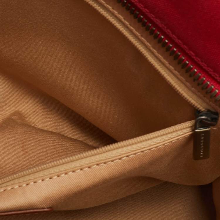 Pre Owned Burberry Red/Beige Nova Check Canvas and Leather Satchel