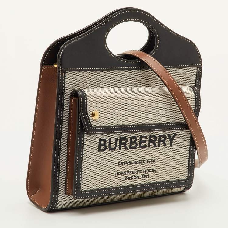 Pre Owned Burberry Pocket Mini Multicolor Canvas and Leather Tote