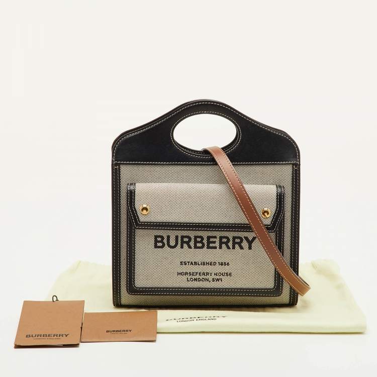 Pre Owned Burberry Pocket Mini Multicolor Canvas and Leather Tote
