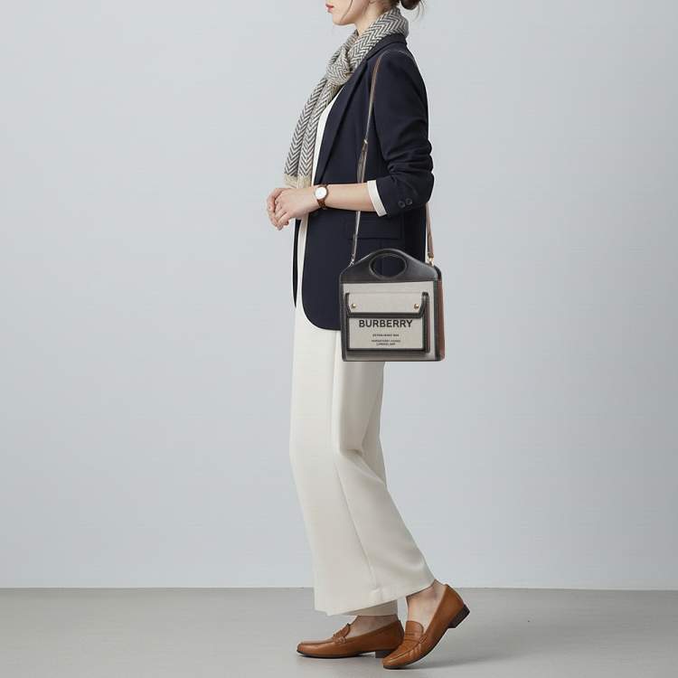 Pre Owned Burberry Pocket Mini Multicolor Canvas and Leather Tote