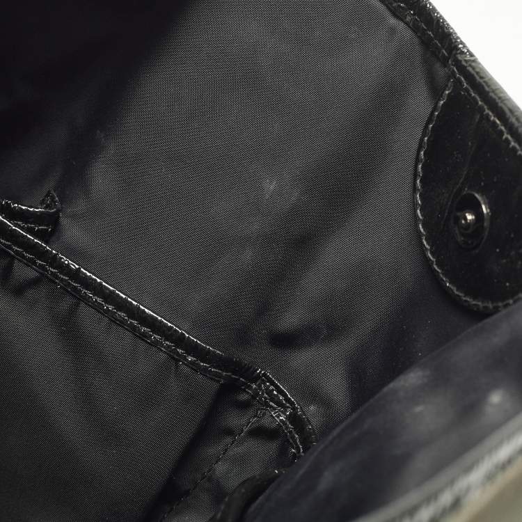 Pre Owned Burberry Black/Grey Beat Check Nylon and Patent Leather Tote