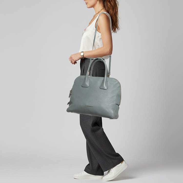 مملوكة مسبقًا Burberry Greenwood Light Blue Leather Satchel