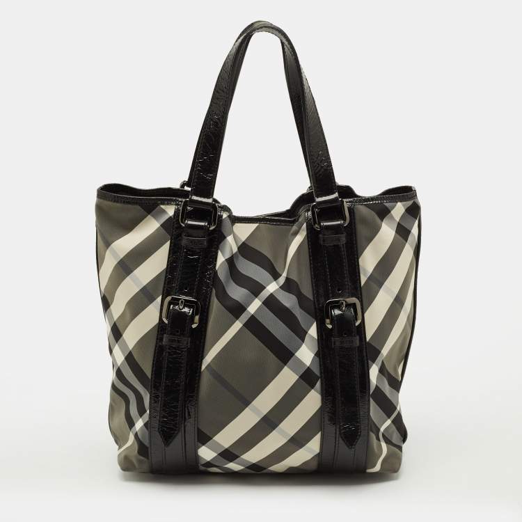 Pre Owned Burberry Victoria Black Beat Check Nylon Tote