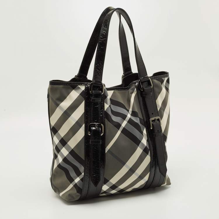 Pre Owned Burberry Victoria Black Beat Check Nylon Tote