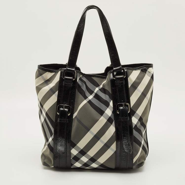 Pre Owned Burberry Victoria Black Beat Check Nylon Tote
