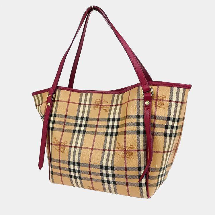 Pre Owned Burberry House Check Beige PVC Tote Bag