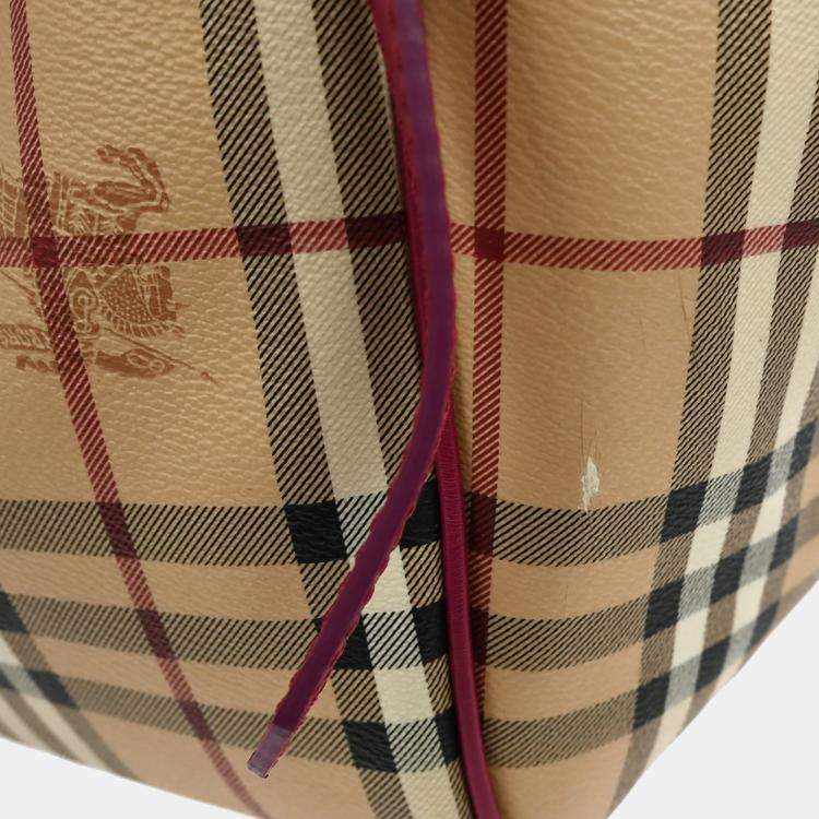 Pre Owned Burberry House Check Beige PVC Tote Bag