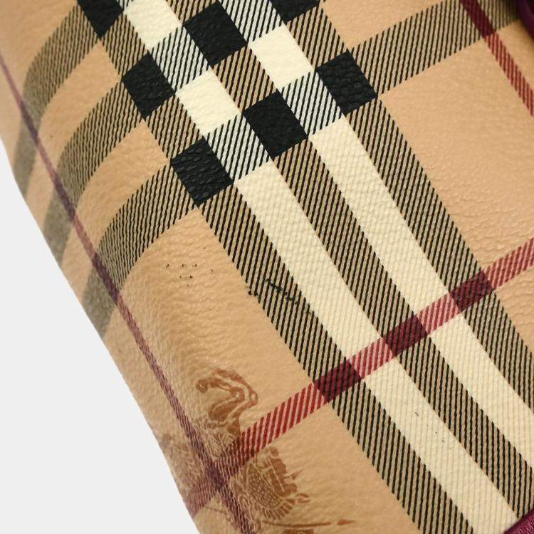 Pre Owned Burberry House Check Beige PVC Tote Bag