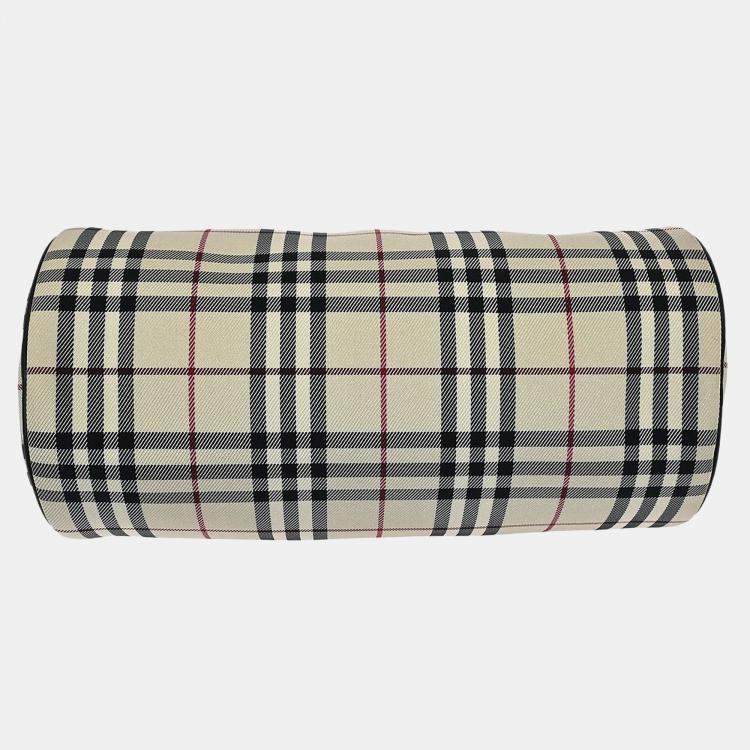 Pre Owned Burberry Check Beige Brown Canvas Shoulder Bag