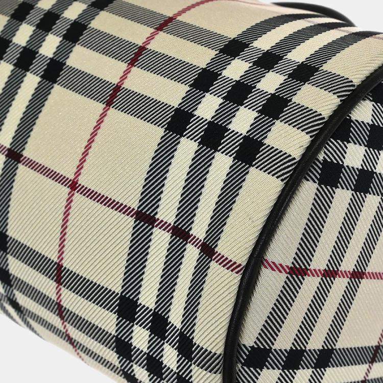 Pre Owned Burberry Check Beige Brown Canvas Shoulder Bag