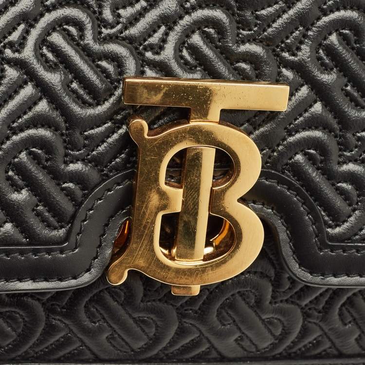 Pre Owned Burberry TB Small Monogram Embossed Leather Shoulder Bag