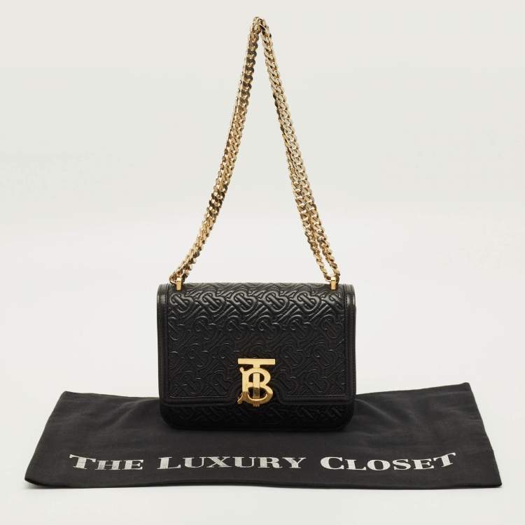 Pre Owned Burberry TB Small Monogram Embossed Leather Shoulder Bag