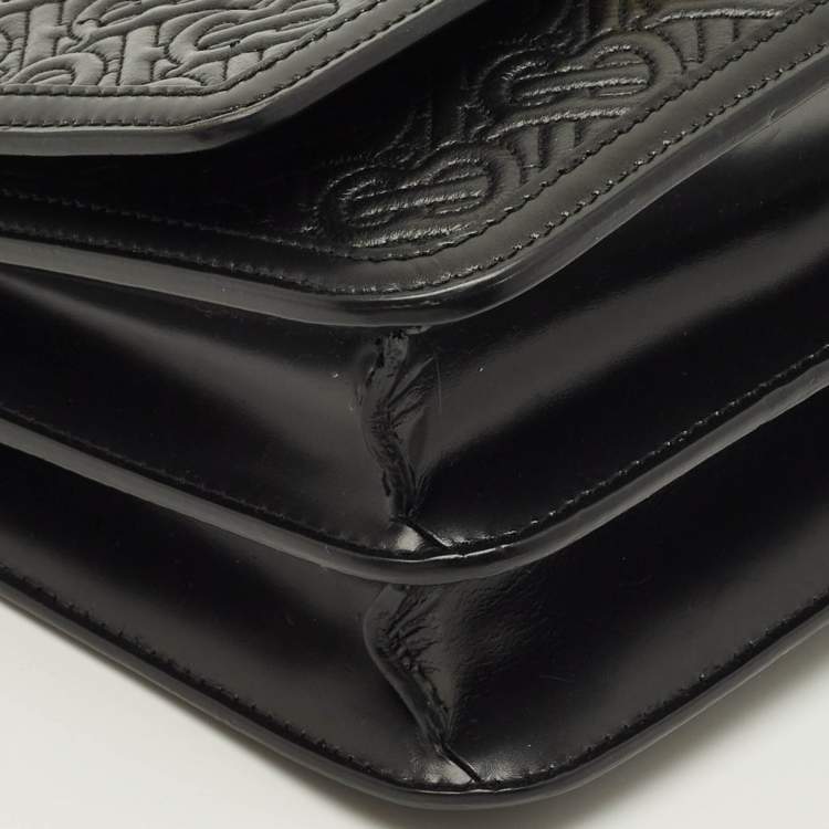 Pre Owned Burberry TB Small Monogram Embossed Leather Shoulder Bag