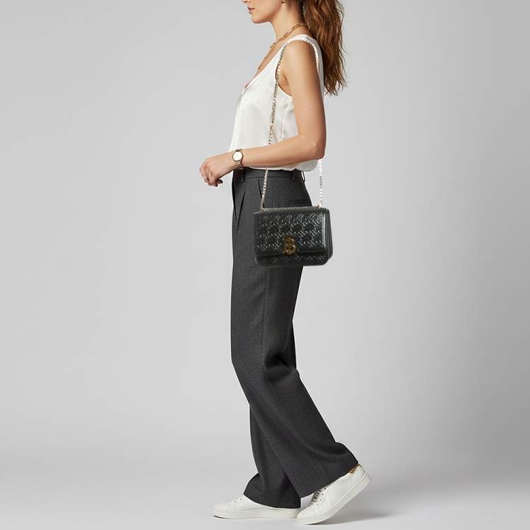 Pre Owned Burberry TB Small Monogram Embossed Leather Shoulder Bag