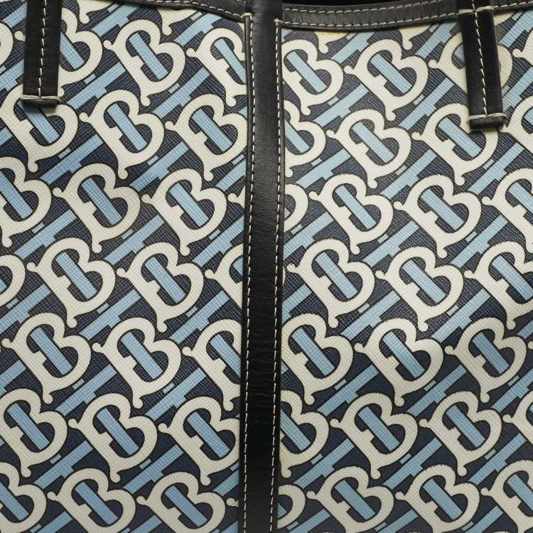 Pre Owned حقيبة شاطئ بربري قم اش مغطى بنقشة TB أزرق/أسود