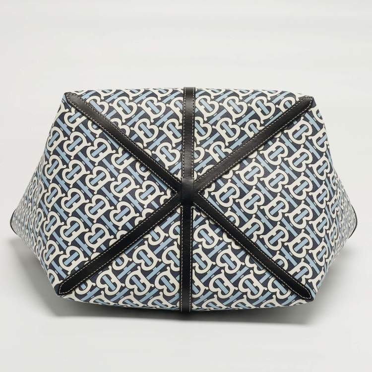 Pre Owned حقيبة شاطئ بربري قماش مغطى بنقشة TB أزرق/أسود