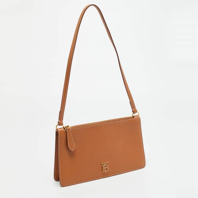 Pre Owned Burberry TB Brown Leather Pouch Shoulder Bag