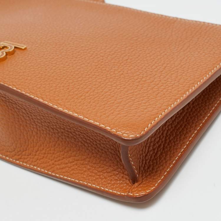 Pre Owned Burberry TB Brown Leather Pouch Shoulder Bag