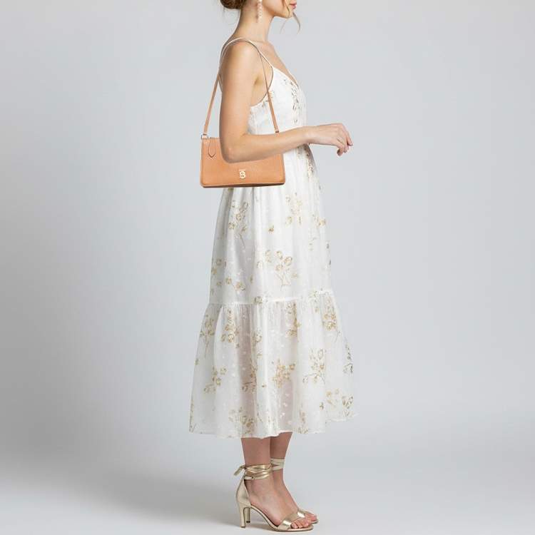 Pre Owned Burberry TB Brown Leather Pouch Shoulder Bag