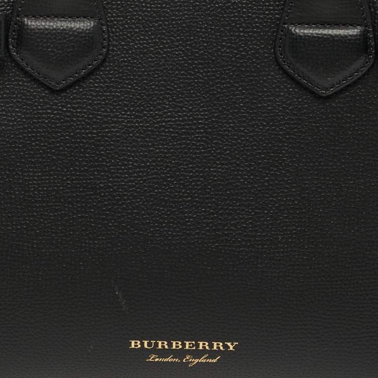 Pre Owned Burberry Banner Small Black/Beige House Check Fabric and Leather Tote