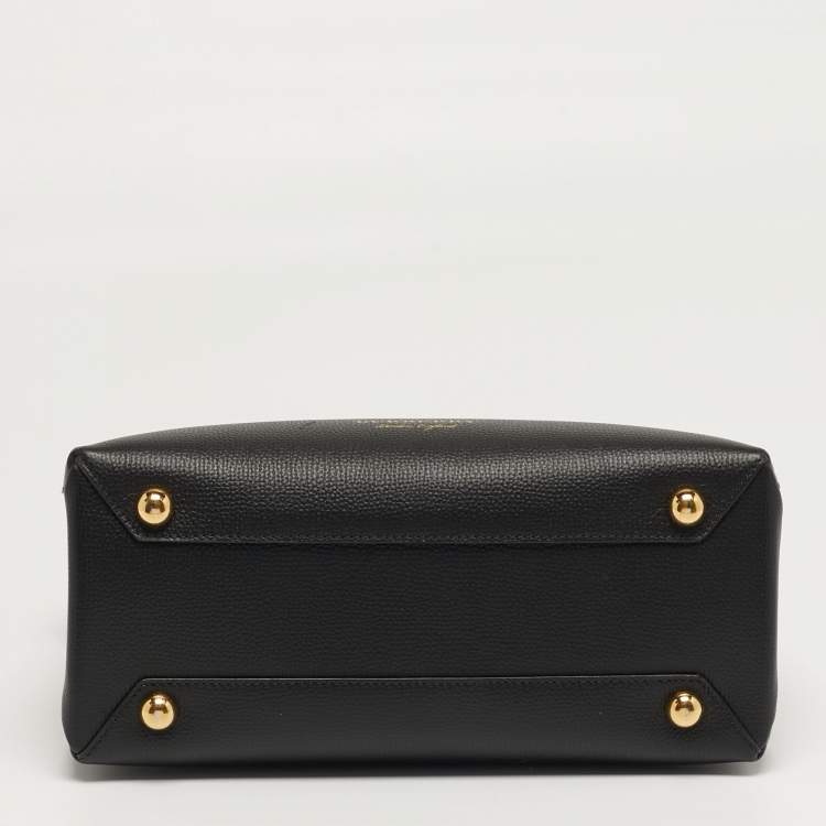 Pre Owned Burberry Banner Small Black/Beige House Check Fabric and Leather Tote