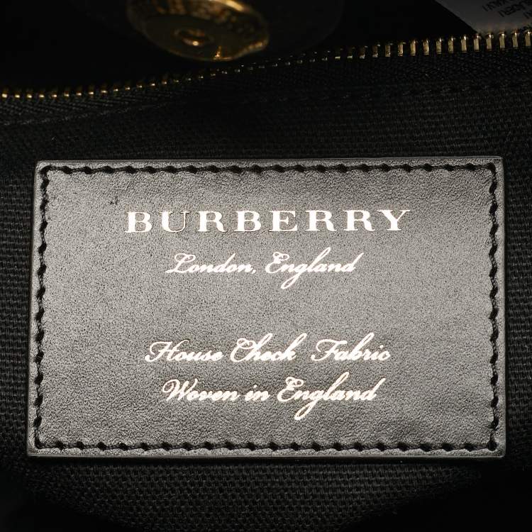 Pre Owned Burberry Banner Small Black/Beige House Check Fabric and Leather Tote