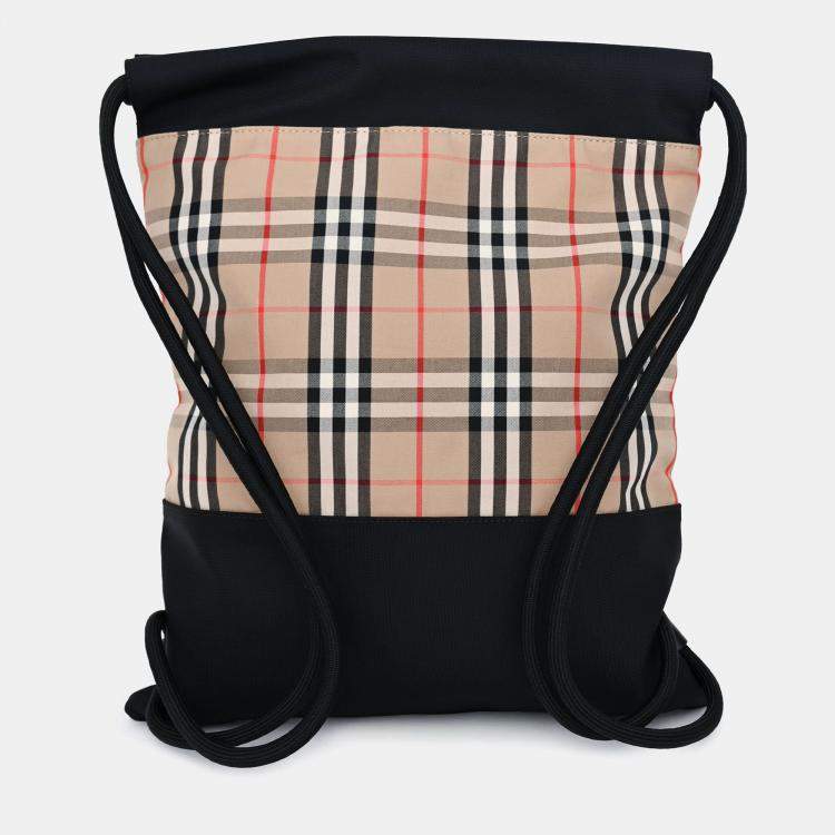 Pre Owned Burberry Black/Check Drawstring Backpack