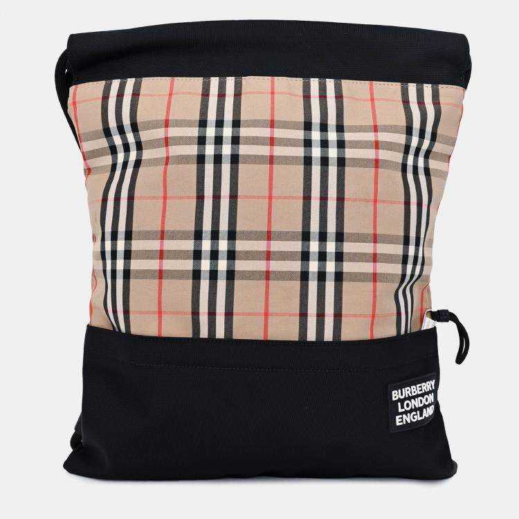 Pre Owned Burberry Black/Check Drawstring Backpack